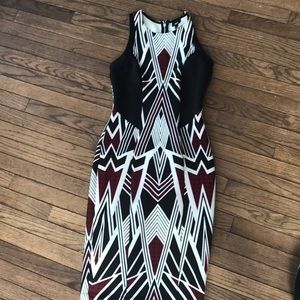 Black and White and red midi dress